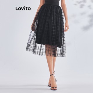 Lovito Saia com Forro de Renda Básica para Mulheres LBE03022 (Preto)