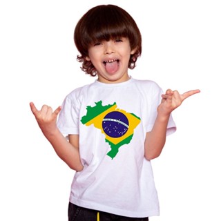 CAMISETA INFANTIL BRANCO BANDEIRA DO BRASIL