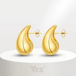 Brincos Vnox Droplet Hollow Stud Para Menina Feminina , Brinco Hipoalergênico Ouro 18K , Jóias De Natal Fashion Gift
