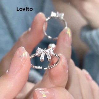 Lovito Anéis Abertos Versáteis Para Mulheres Com Laço Liso Casual Doce Menina LFA08560 (Prata)