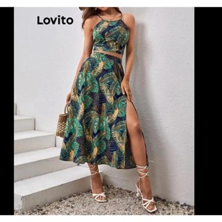 Lovito Conjuntos De Saia Com Padrão De Renda Boho Plants Para Mulheres LNL40045