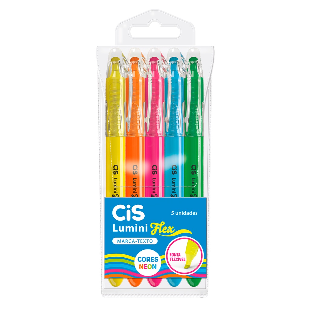 Conjunto 5 Cores Marca Texto Lumini Flex Neon e Pastel em Oferta na Shopee
