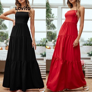 Lovito Vestido Elegante Liso Sem Costas Para Mulheres LNL36148 (Vermelho/Verde/Preto)