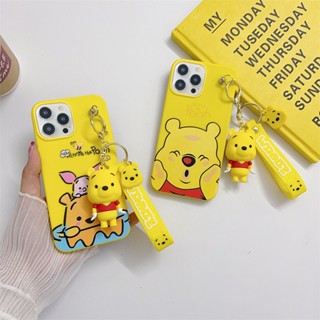 Para Xiaomi Redmi 13C 12C 10C 9A 9C Redmi Note 12 11 Pro 11S 10S 10 5G Cartoon Winnie Bear Com O Mesmo Porta-Chaves De Boneca Estojo De Telefone Amarelo