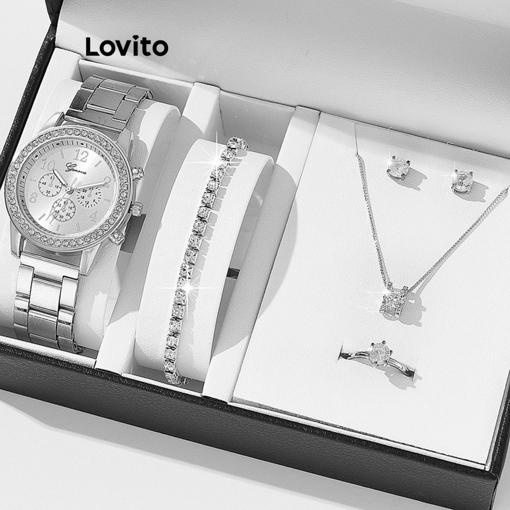 Lovito Relógio Casual De Quartzo Com Strass Redondo Liso Para Mulheres LFA11694 - Watches