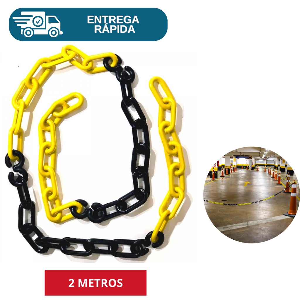 Kit 2 Metros Corrente Plástica Zebrada Amarela E Preta Elo Grande 9mm De Sinalização Demarcação Calha Chuva Isolamento