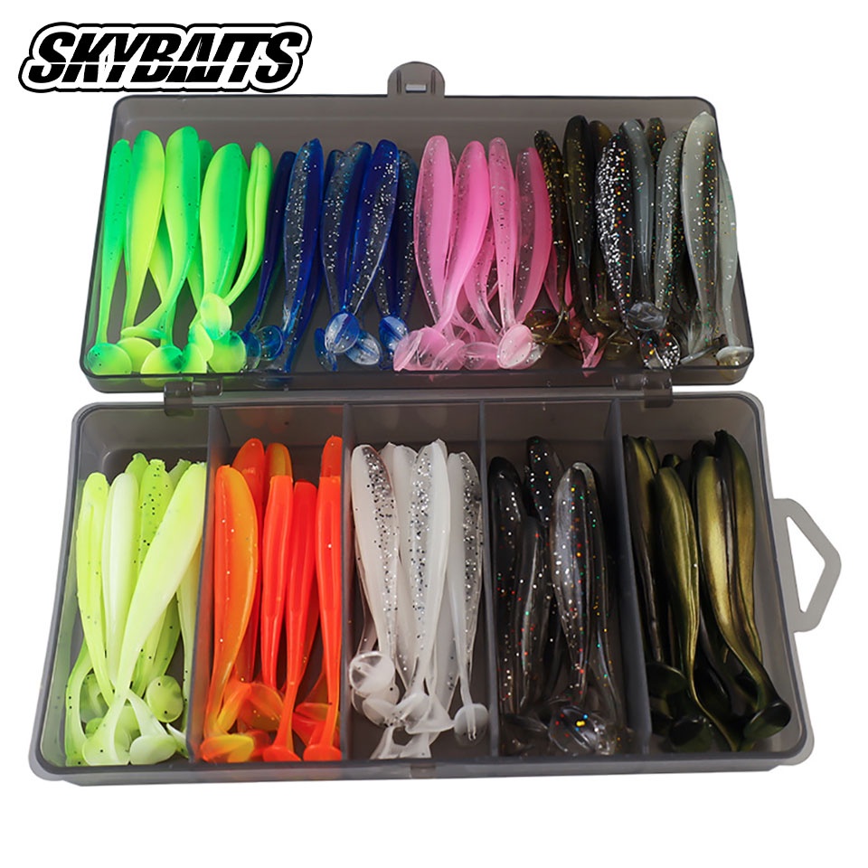 SKYBAITS Conjunto De Iscas Macias 5,5cm/7cm/9cm/12cm Em T De Cor Dupla E Anzol De Chumbo Para Peixes em Oferta na Shopee