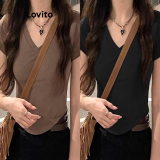 Camisetas Básicas Lisas Lovito Casual para Mulheres LNA17088 (Marrom)