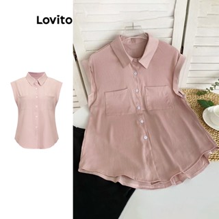 Lovito Blusa Casual Com Bolso Liso Para Mulheres L77ED022
