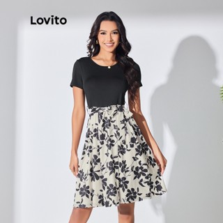Lovito Vestido Feminino Casual Com Cinto Colorido E Plantas LBL07184