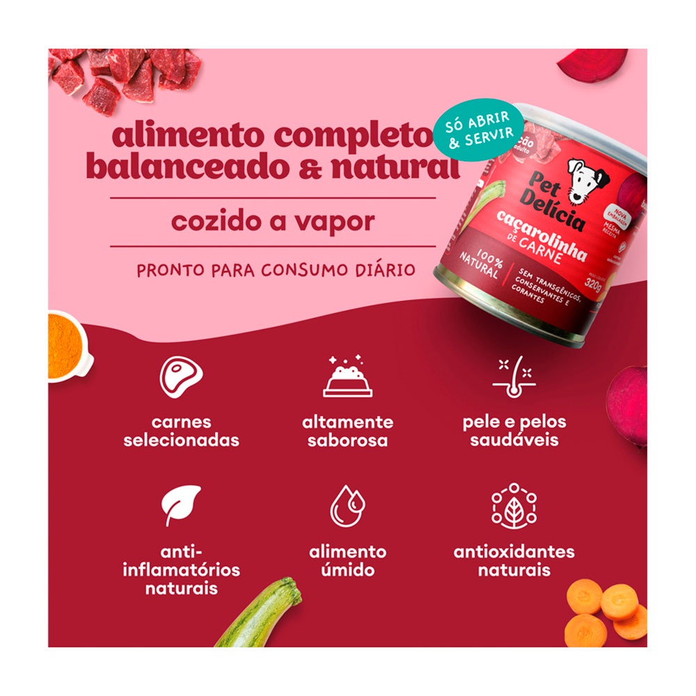Ração Úmida Para Cães Adultos Pet Delícia Sabor Caçarolinha de Carne 320g — imagem 2 de 2