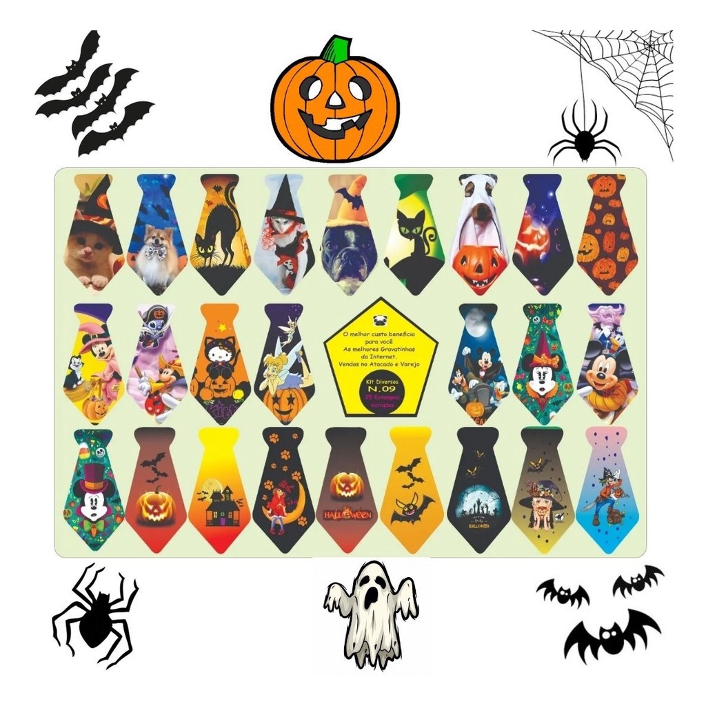 Kit 300 Gravatinhas Halloween/dia Das Bruxas Pet Shop C/fita