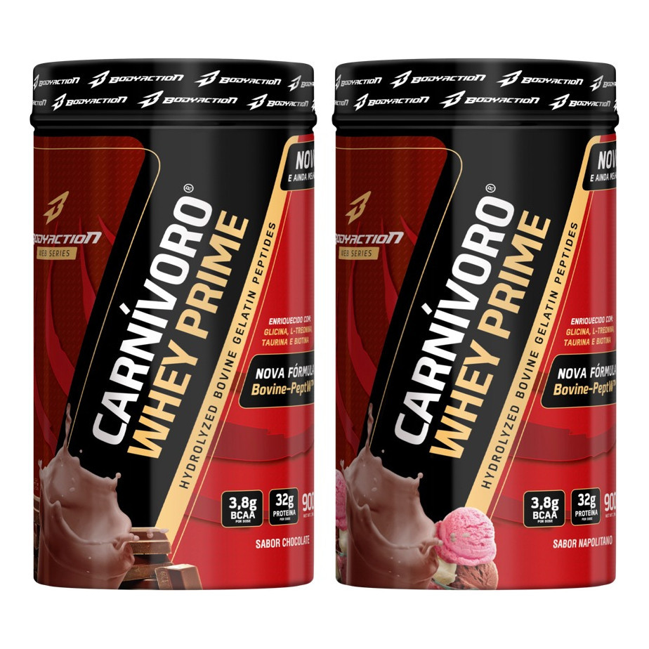 Kit 2x Carnívoro Whey Prime Com Treonina Taurina Glicina Biotina 900g