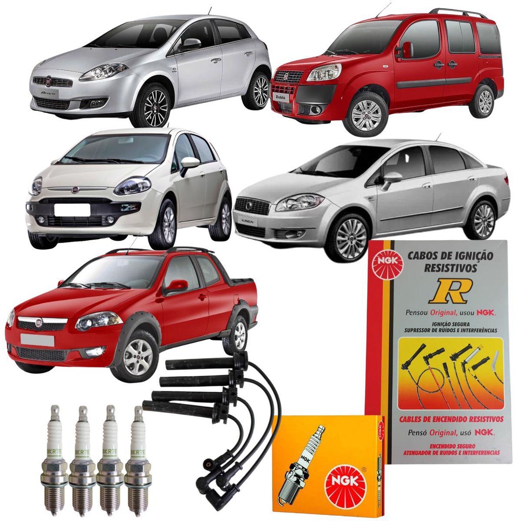 Jogo Cabo e Vela Bravo Doblo Idea Siena Linea Palio Punto Strada 1.6 1.8 16v E-torq 2013 2014 Ngk em Oferta na Shopee