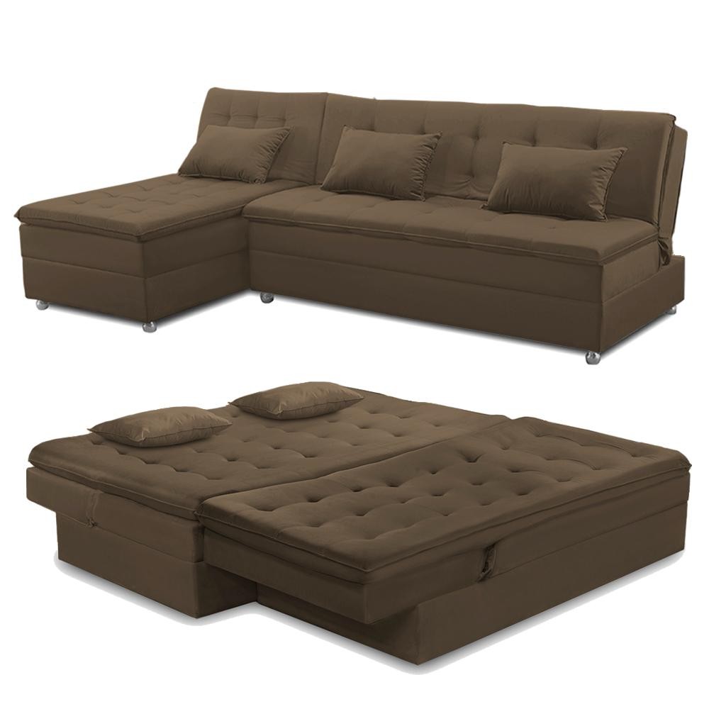 Sofá Cama King 5 Lugares 2,70m Alice Suede - Home & Living