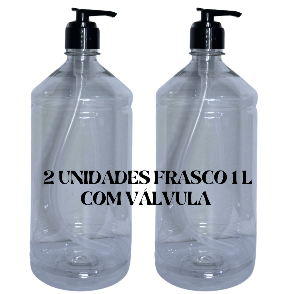 Kit 2 un Frasco 1L Pet com Válvula Pump 28/410 para Shampoo sabonete condicionador amaciante gel garrafa pet 1 litro