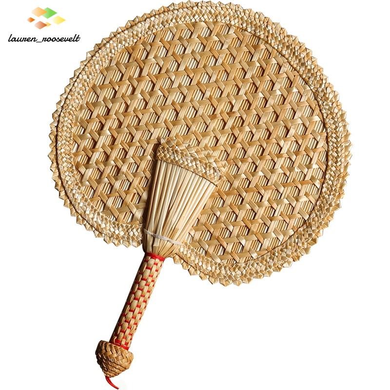 Leque De Mão De Palha Tecido À , Ventilador Natural De Verão Antigo , Ecologicamente Correto , Decorativo , Redondo