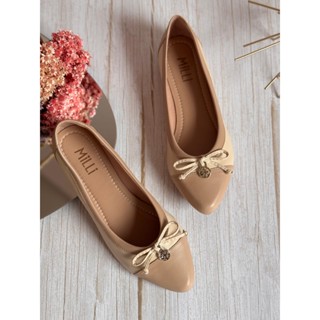 Sapatilha Feminina Milli Bico Fino Elegante OffWhite Enfeite Laço em Oferta na Shopee