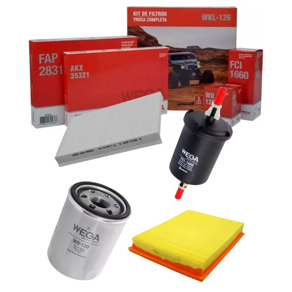 Kit Revisão Filtro Ar Cabine Combustível Óleo Idea Elx 2005 A 2010 / Palio 2003 A 2011 / Siena 2004 A 2016 - Wega Wkl126