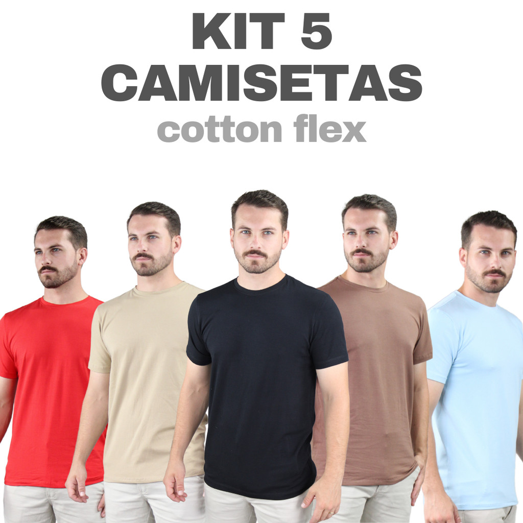 Kit 5 Peças Camiseta Peruana Slim Premium Com Elastano masculina