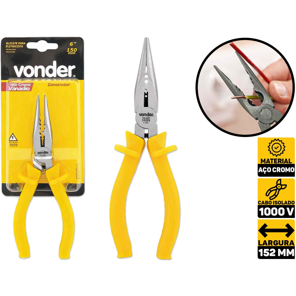 Alicate Bico Eletricista Fios Arames 6 Isolado 1000v Vonder 3662061500 em Oferta na Shopee