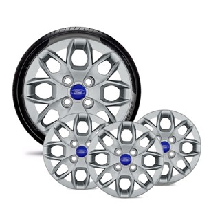 Jogo 4 Calota Carros KA Fiesta Ecosport Focus Todos Aro 14 Prata Emb Azul em Oferta na Shopee