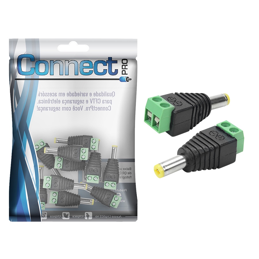 10X Conector Plug 2.1 Macho Com Borne P/ Cftv Câmera Fonte