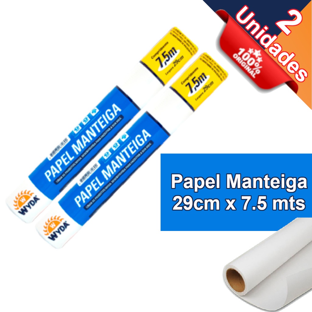 Kit 2 Und. Papel Manteiga Wyda 29cm x 7,5m Antiaderente Cozinha Forno Confeitaria Assar Bolos