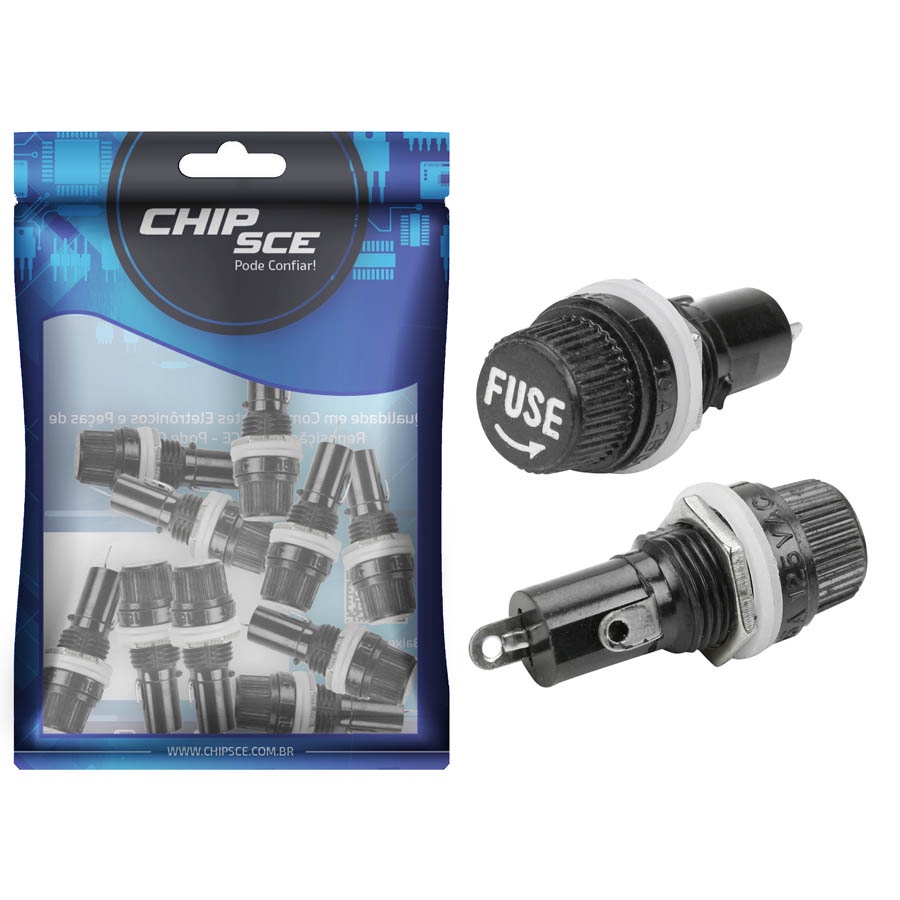 10x Porta Fusível Rosca pequeno preto (5x20)