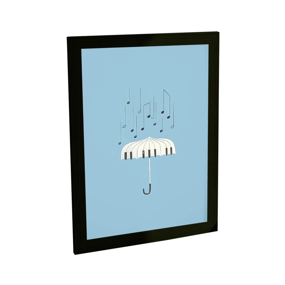 Quadro Decorativo A3 Ilustracao Piano Guarda Chuva Musica