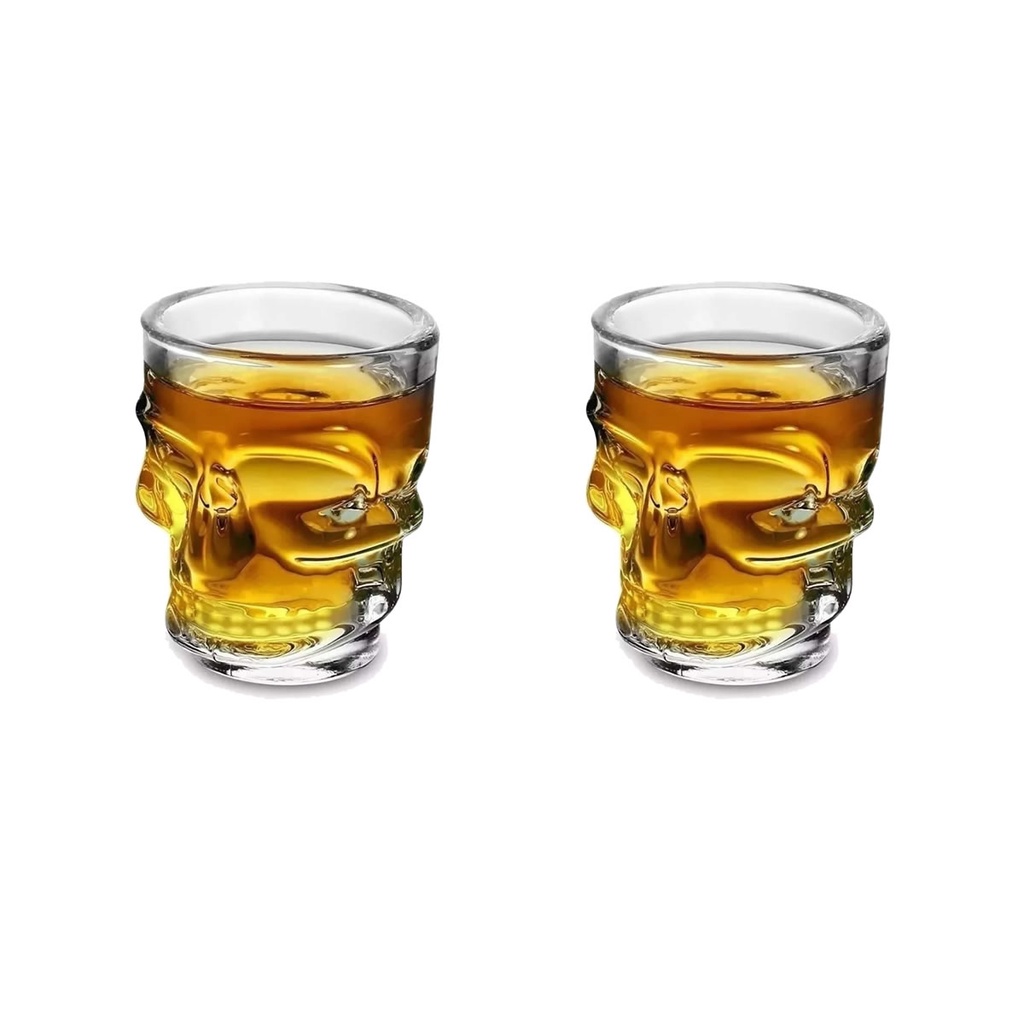 2un COPO VIDRO DOSE SHOT CAVEIRA 50ML CACHAÇA TEQUILA