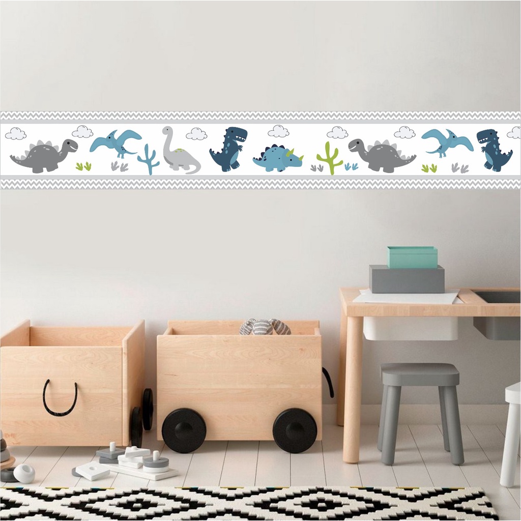 Faixa Adesiva Decorativa Dinossauro - Papel de Parede Infantil - Decoração Quarto de Menino - Adesivo de Parede Infantil