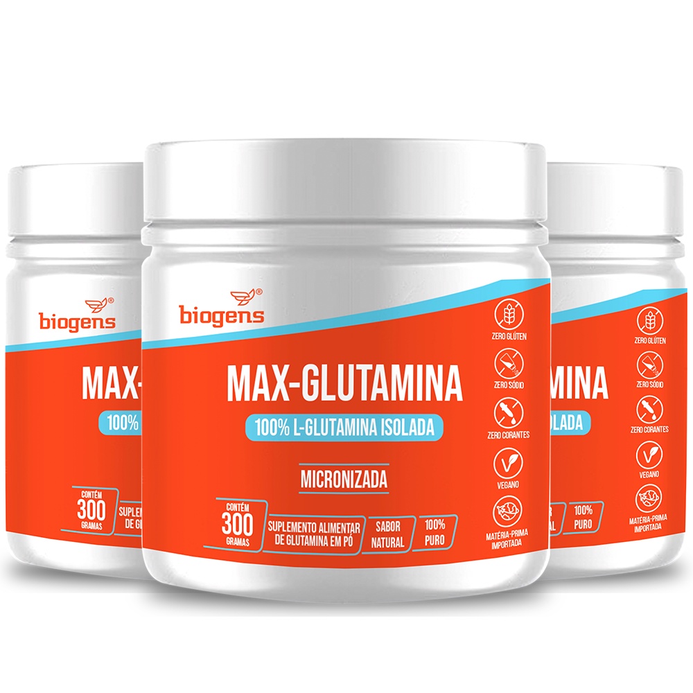 BIOGENS KIT 3X MAX GLUTAMINA 300G em Oferta na Shopee
