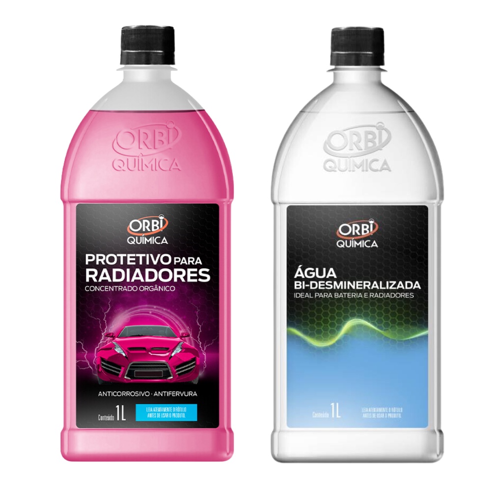 Aditivo Radiador Rosa Orgânico + Agua Desmiralizada 1L Orbi em Oferta na Shopee