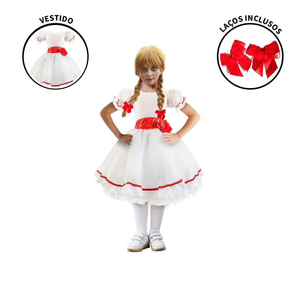Fantasia Annabelle Infantil de Luxo Halloween em Oferta na Shopee