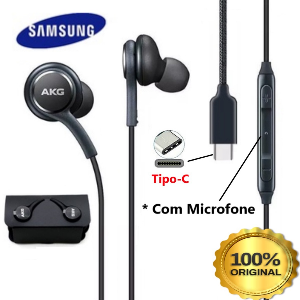 Fone De Ouvido Tipo-C Usb-c Samsung AKG Estéreo Intra-Auricular Volume Alto Som Nítido Com Microfone Cabo Mais Resistente Galaxy s20 Fe Plus s21 Plus Z Flip S23 S22 M52 M53 M54 A33 A53 A73 Fones Entrada Tipo-C Usb-c Compatível Todos Aparelhos