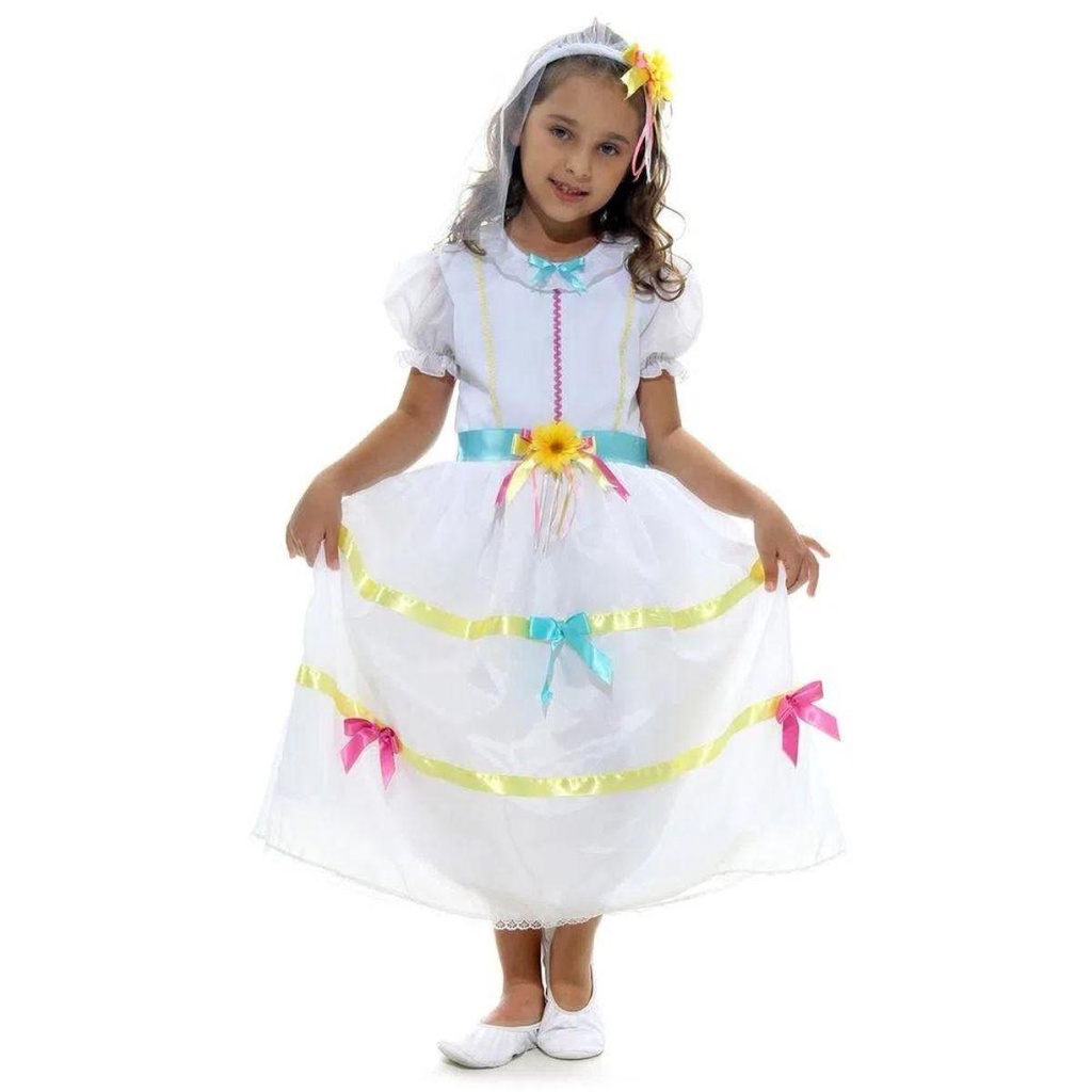 Fantasia Noiva Festa Junina Infantil Vestido + Tiara Com Véu em Oferta na Shopee