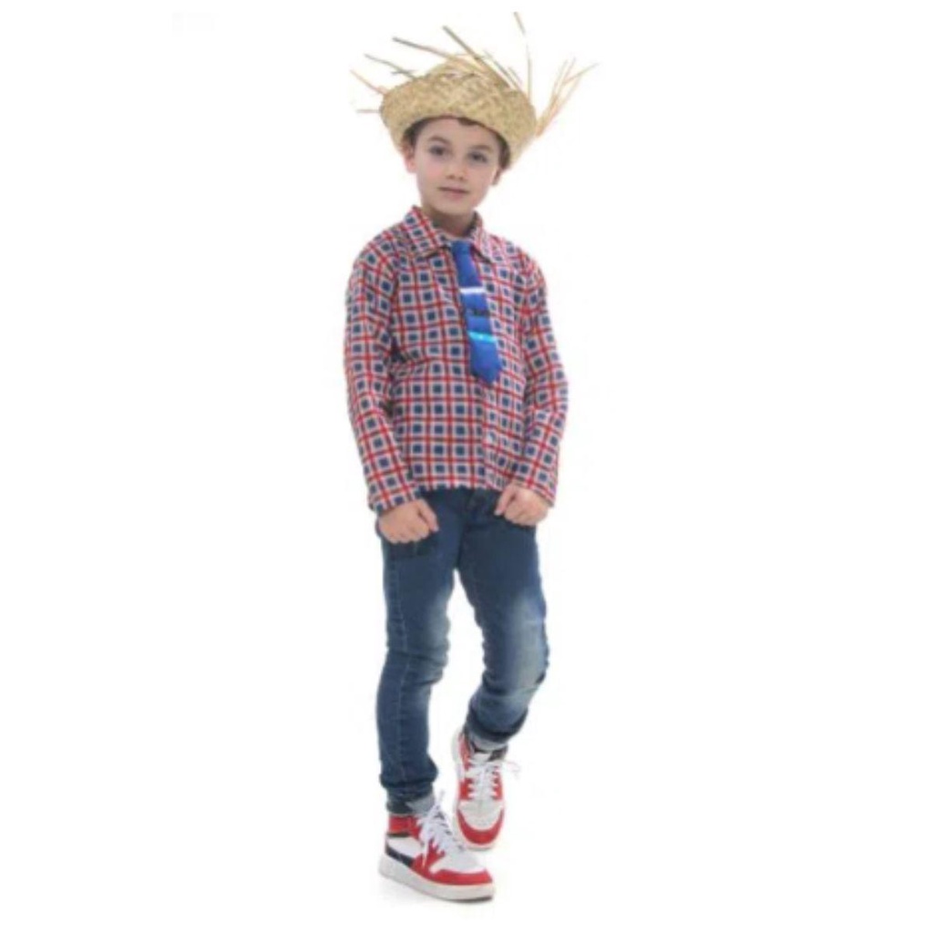 Roupa Festa Junina Infantil Camisa Xadrez Chapeu e Gravata