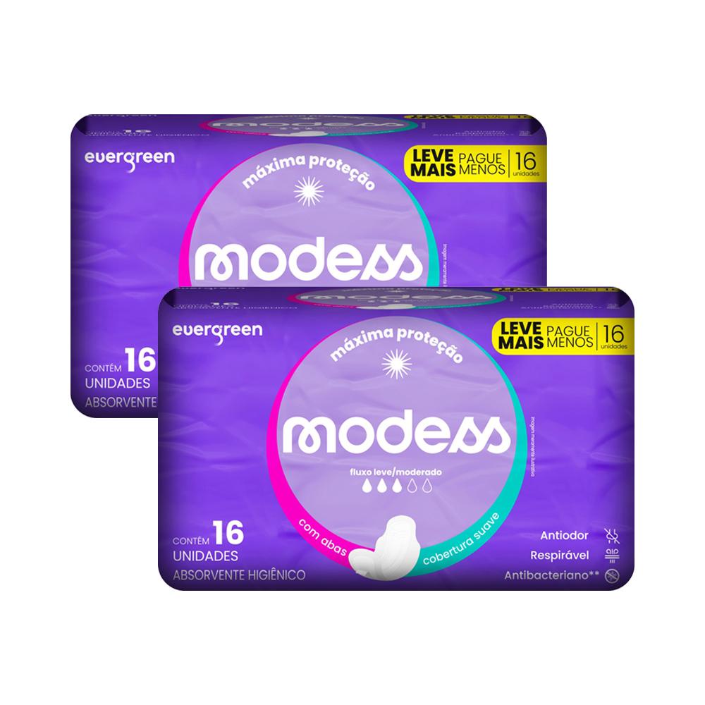 Kit 2 Absorventes Modess Malha Suave com Abas 16un cada em Oferta na Shopee