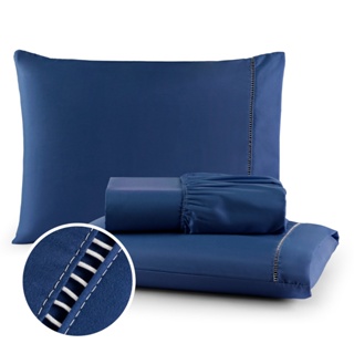 Lençol Elastico Jogo De Cama Kit Com Fronhas Detalhe Ponto Palito em Oferta na Shopee