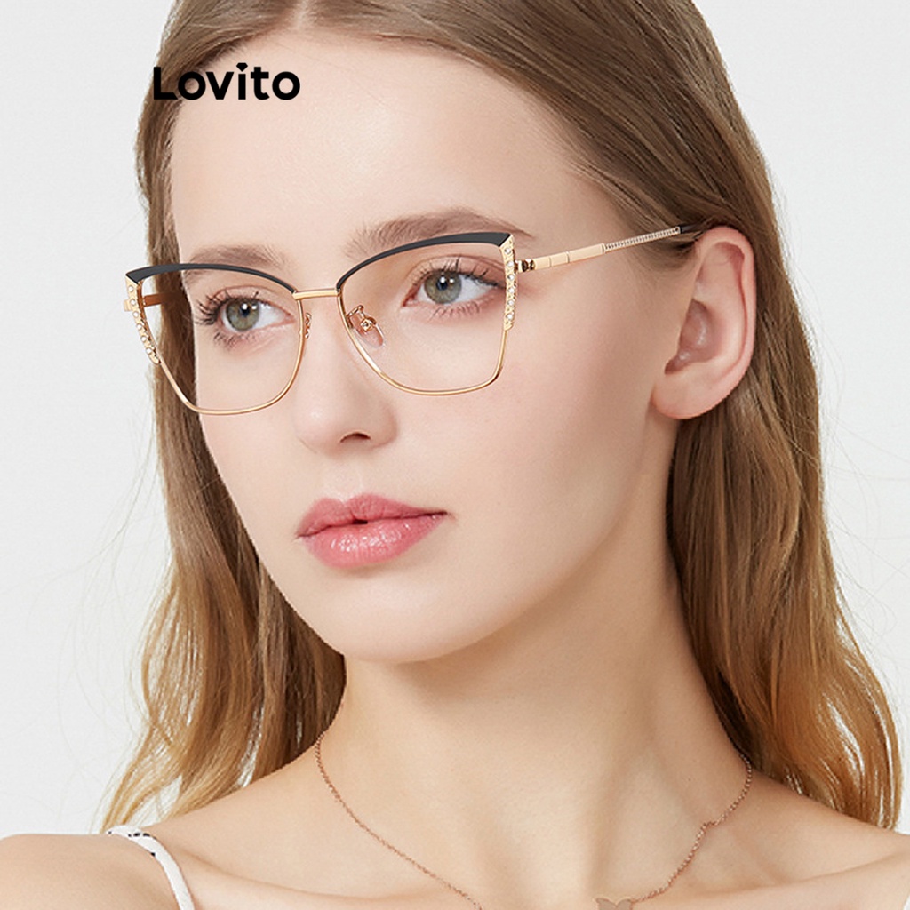 Lovito Óculos De Sol Cat Eye Básicos E Elegantes Para Mulheres LFA05066 (Preto)