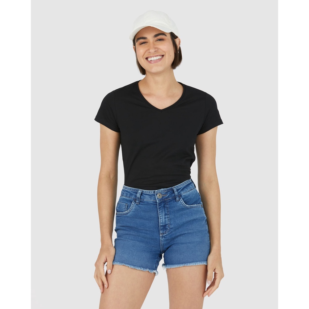 Blusa Básica Feminina Decote V Em Algodão em Oferta na Shopee