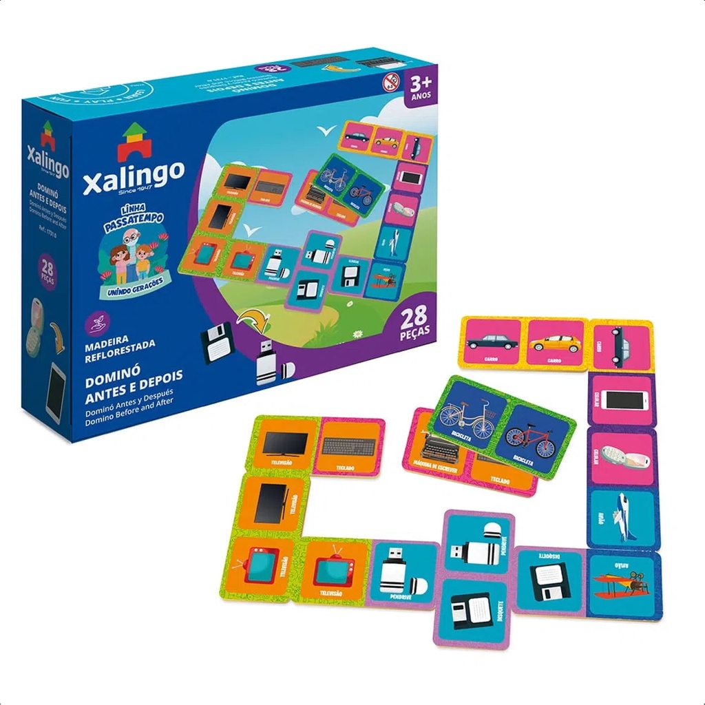 Jogo Passatempo Dominó Antes e Depois 28 Peças Em Madeira Reflorestada Pensamento Lógico +3 Anos Xalingo - 17310 em Oferta na Shopee