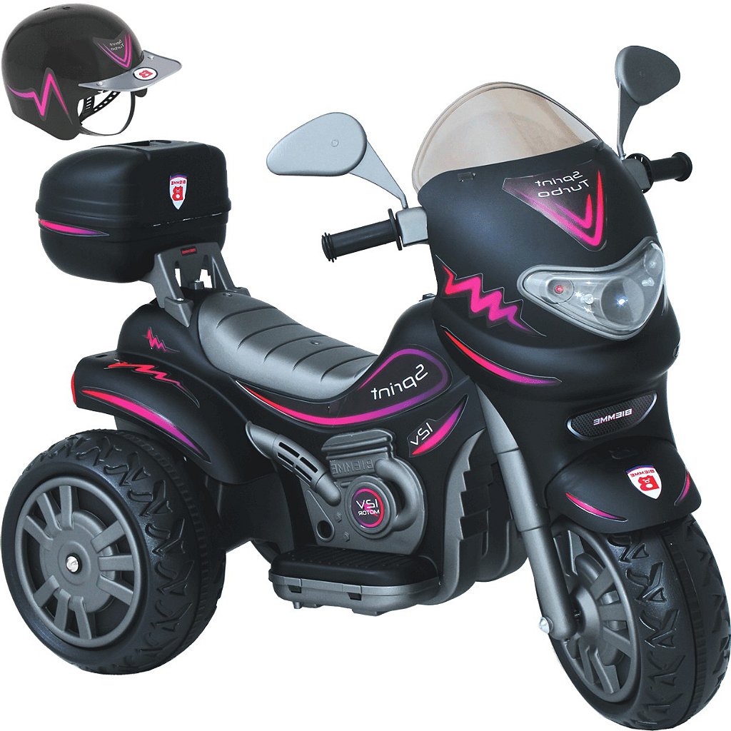 Moto Eletrica Biemme Sprint Turbo 12V com Capacete Preta Girl em Oferta na Shopee