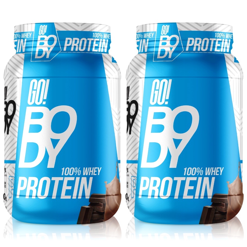 Kit 2x Whey Protein 100% Pure 900g Go Body Sabor Chocolate - Total de 1800g Com Whey Importado Para Ganho De Massa Muscular e Força