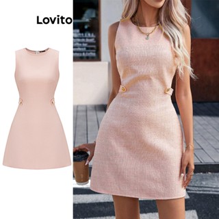 Lovito Elegante Liso Vestido Feminino Perolado L65ED162 (Rosa)