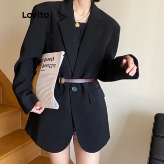 Lovito Casual Blazer Feminino Liso com Botão Frontal LNE11103 (Preto)