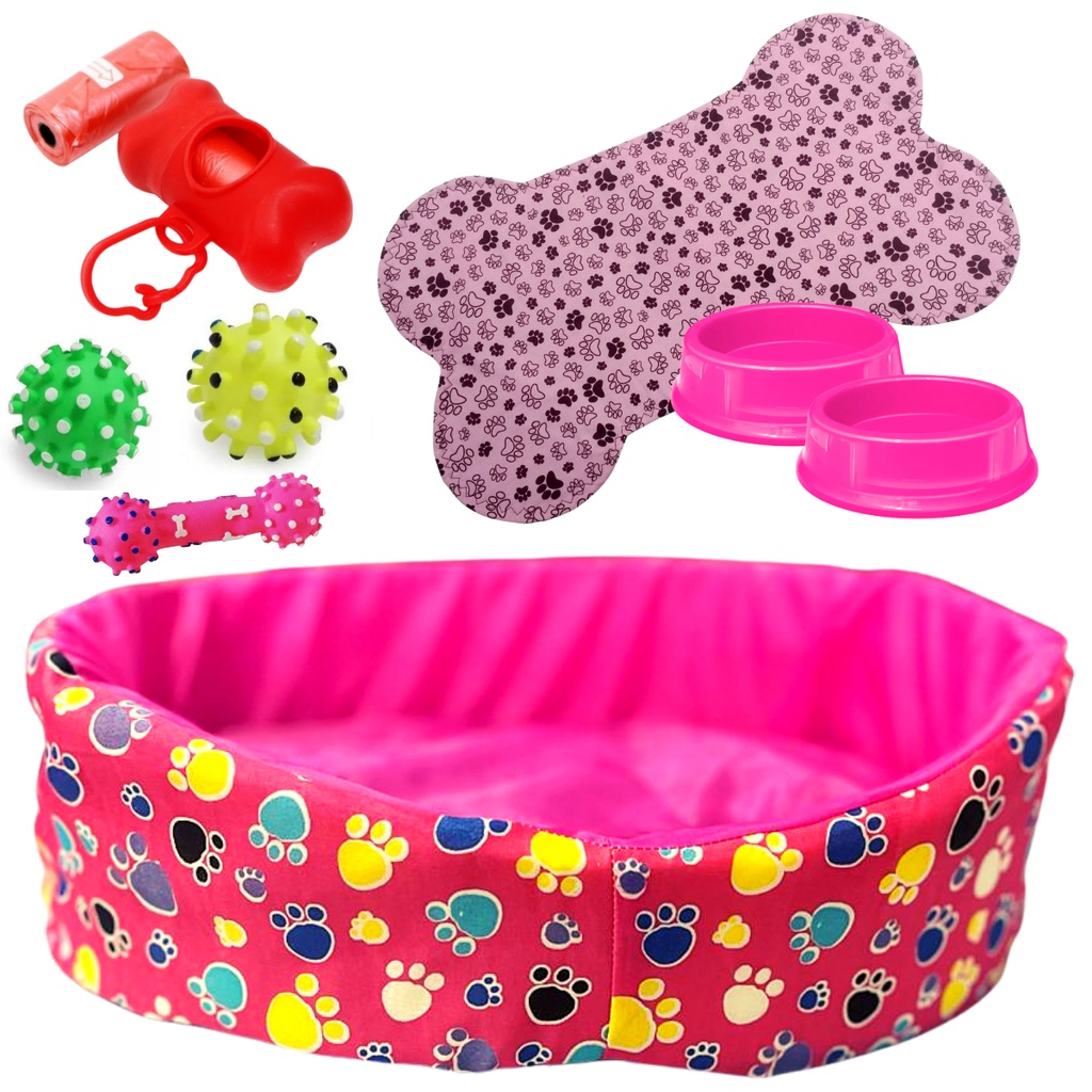 Kit Cachorro Cama Europa + Brinquedo de Cachorro + Bebedouro para Cachorro + Saquinho para coco + Tapetinho