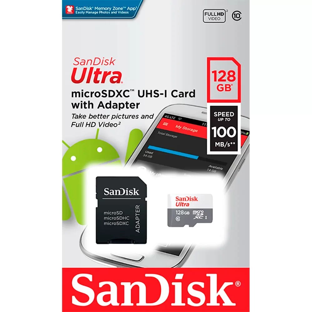 CARTÃO DE MEMÓRIA SANDISK MICRO S128GB DXC CLASSE 10 ULTRA
