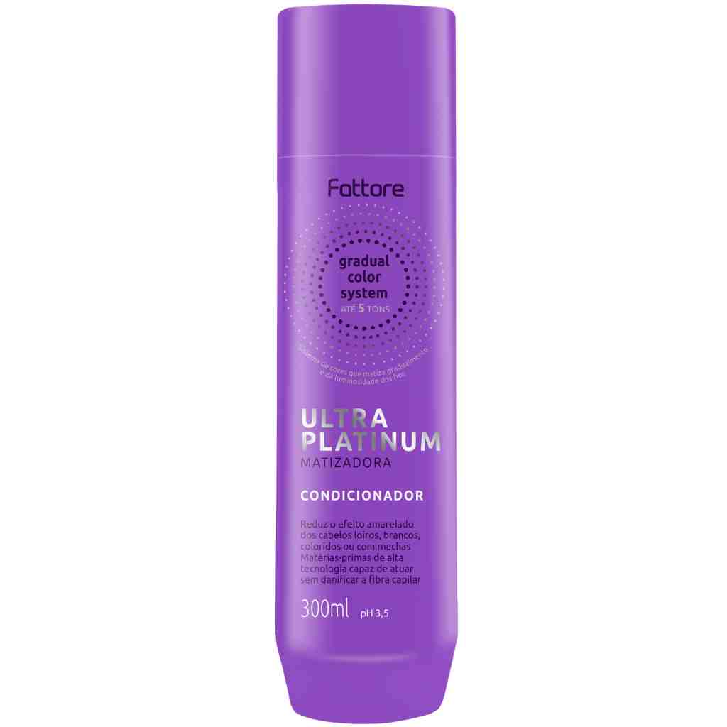 Condicionador Fattore Ultra Platinum Matizadora 300ml Reduz Efeito Amarelado de Cabelos Loiros, Brancos, Coloridos